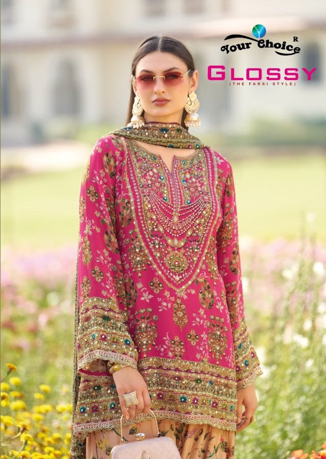 Glossy Your Choice Chinnon Pakistani Readymade Suits Wholesaler Ahmedabad