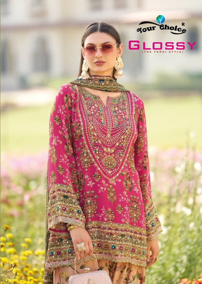 Glossy Your Choice Chinnon Pakistani Readymade Suits Wholesaler Ahmedabad