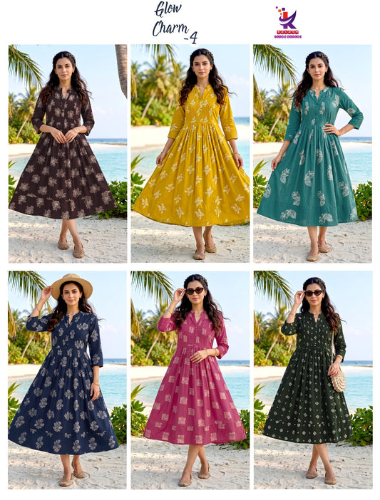 Glow Charm 4 Mlm Kalash Lifestyle Rayon 17Kg Anarkali Kurtis Supplier Gujarat