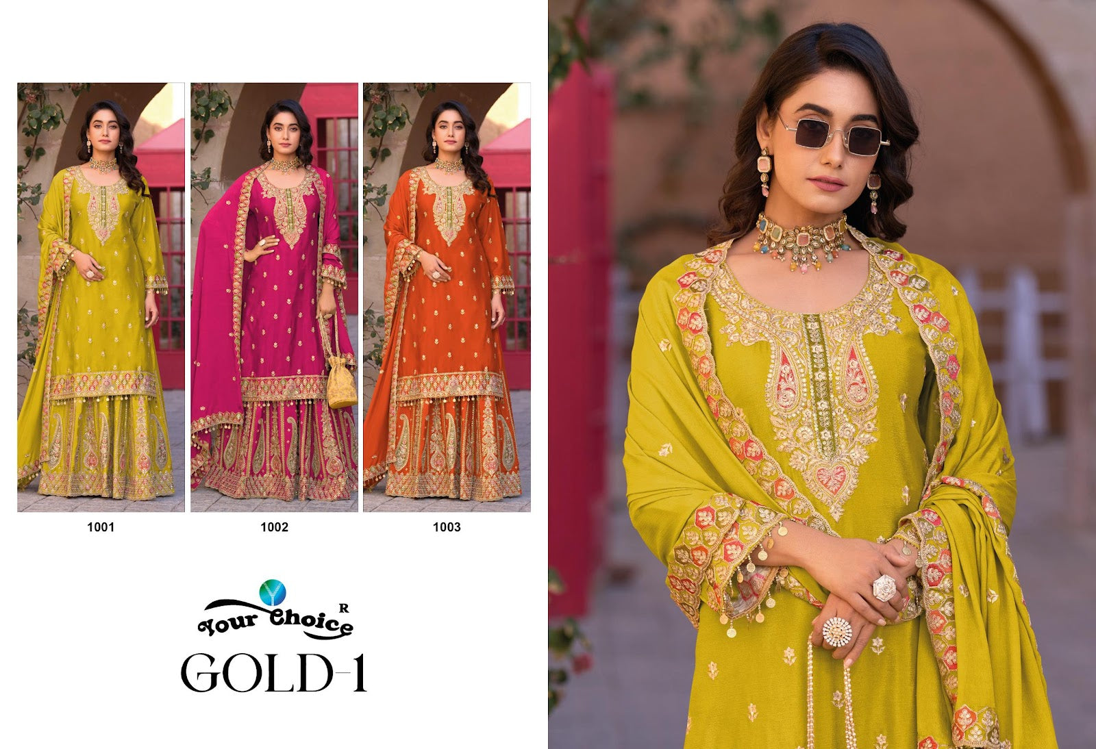Gold 1 Your Choice Chinon Pakistani Readymade Suits Manufacturer Gujarat