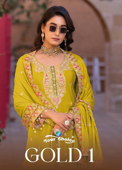 Gold 1 Your Choice Chinon Pakistani Readymade Suits Manufacturer Gujarat