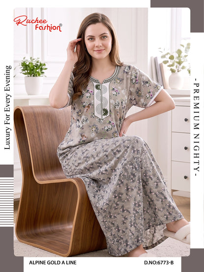 Gold A-Line 0607 Ruchee Fashion Alpine Night Gowns Manufacturer Ahmedabad