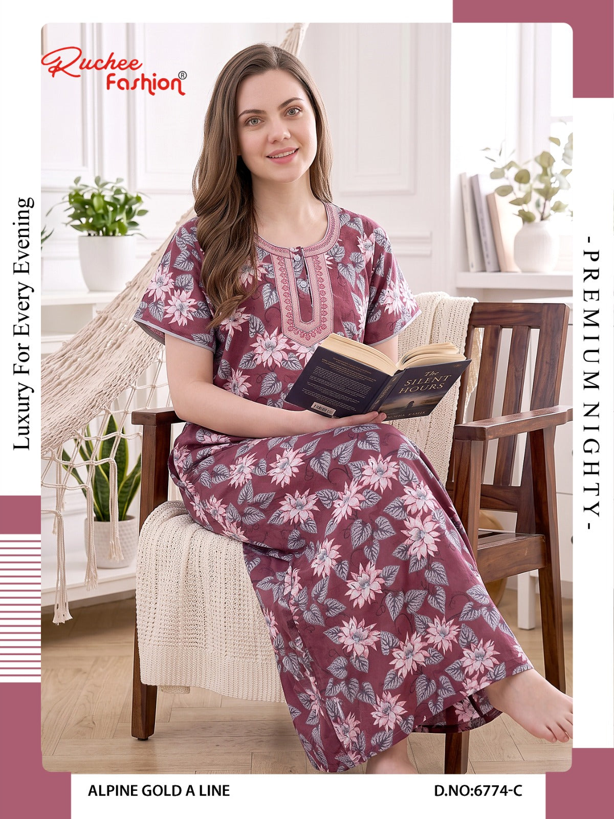 Gold A-Line 0607 Ruchee Fashion Alpine Night Gowns Manufacturer Ahmedabad