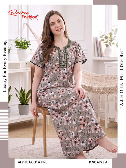 Gold A-Line 0607 Ruchee Fashion Alpine Night Gowns Manufacturer Ahmedabad