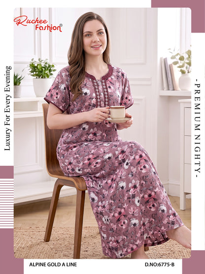 Gold A-Line 0607 Ruchee Fashion Alpine Night Gowns Manufacturer Ahmedabad