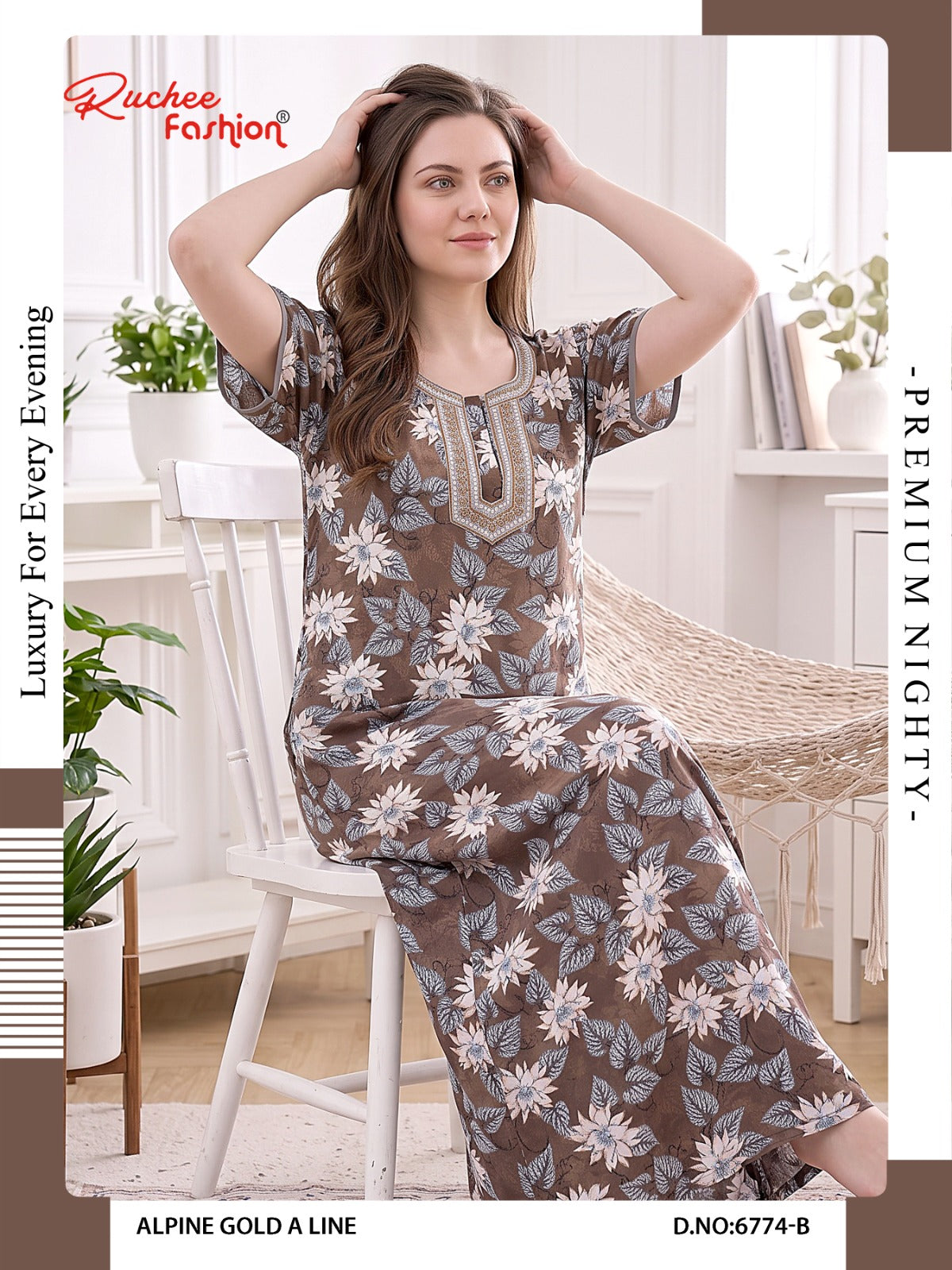 Gold A-Line 0607 Ruchee Fashion Alpine Night Gowns Manufacturer Ahmedabad