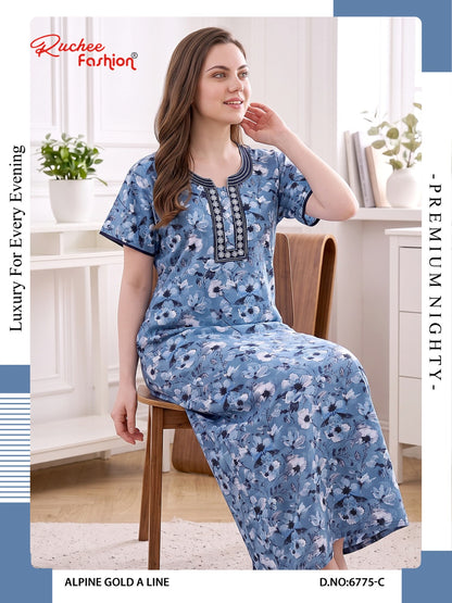 Gold A-Line 0607 Ruchee Fashion Alpine Night Gowns Manufacturer Ahmedabad