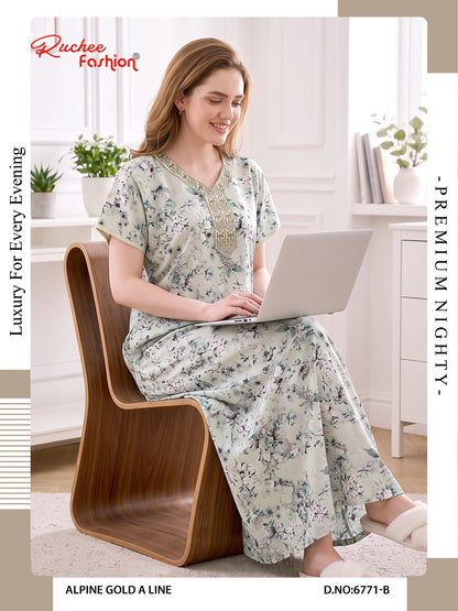 Gold A-Line 0607 Ruchee Fashion Alpine Night Gowns Manufacturer Ahmedabad