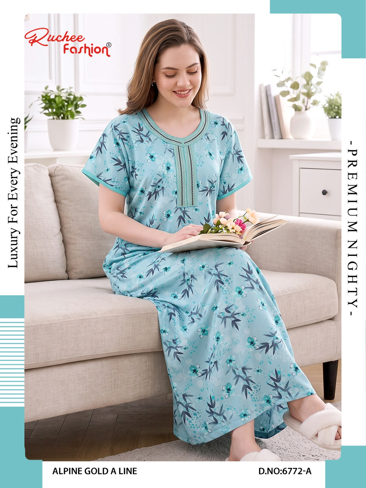 Gold A-Line 0607 Ruchee Fashion Alpine Night Gowns Manufacturer Ahmedabad
