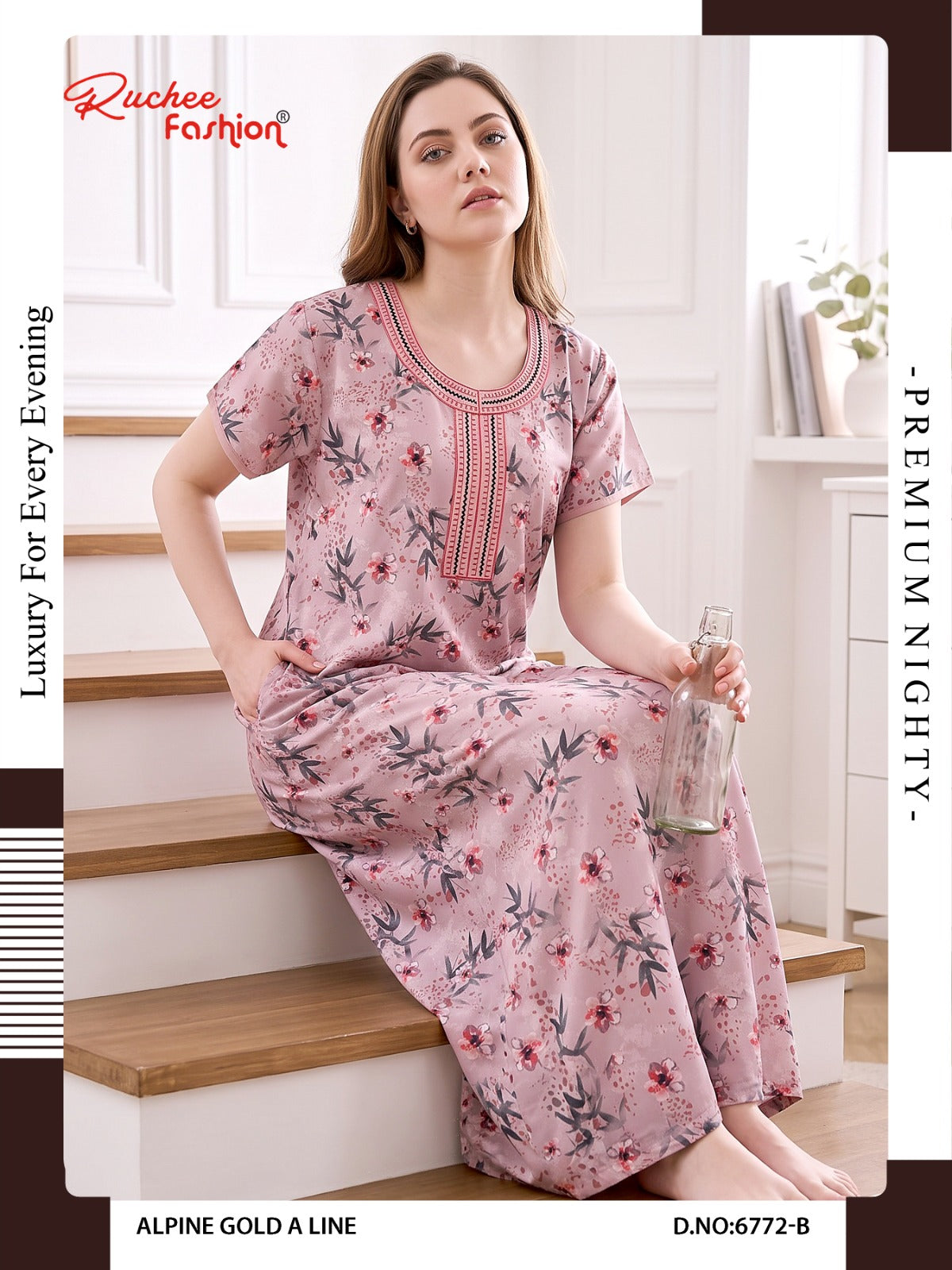 Gold A-Line 0607 Ruchee Fashion Alpine Night Gowns Manufacturer Ahmedabad