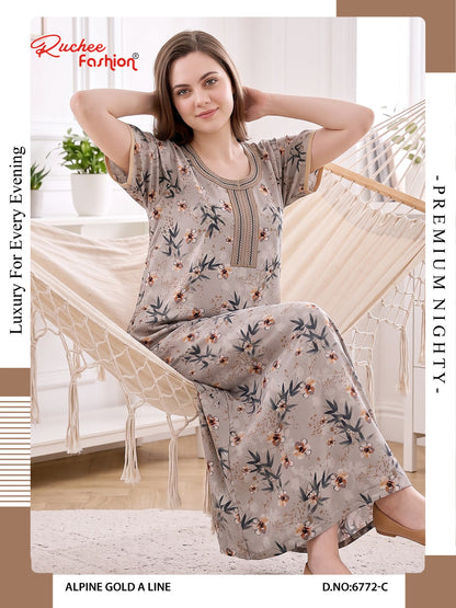Gold A-Line 0607 Ruchee Fashion Alpine Night Gowns Manufacturer Ahmedabad