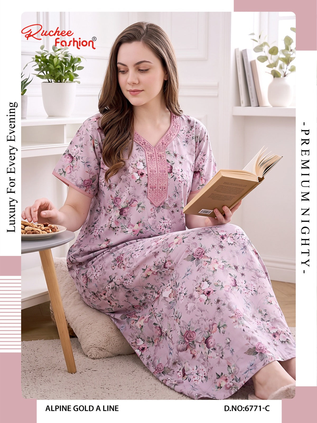 Gold A-Line 0607 Ruchee Fashion Alpine Night Gowns Manufacturer Ahmedabad