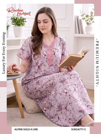 Gold A-Line 0607 Ruchee Fashion Alpine Night Gowns Manufacturer Ahmedabad