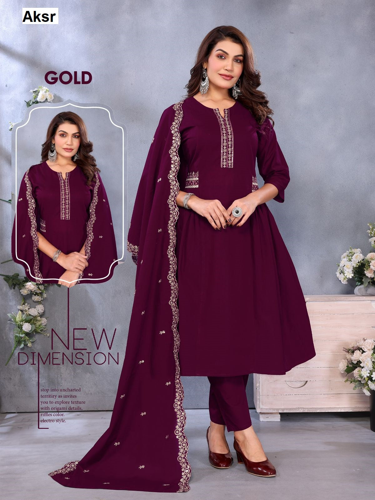 Gold Aksr Cotton Readymade Anarkali Suits Supplier
