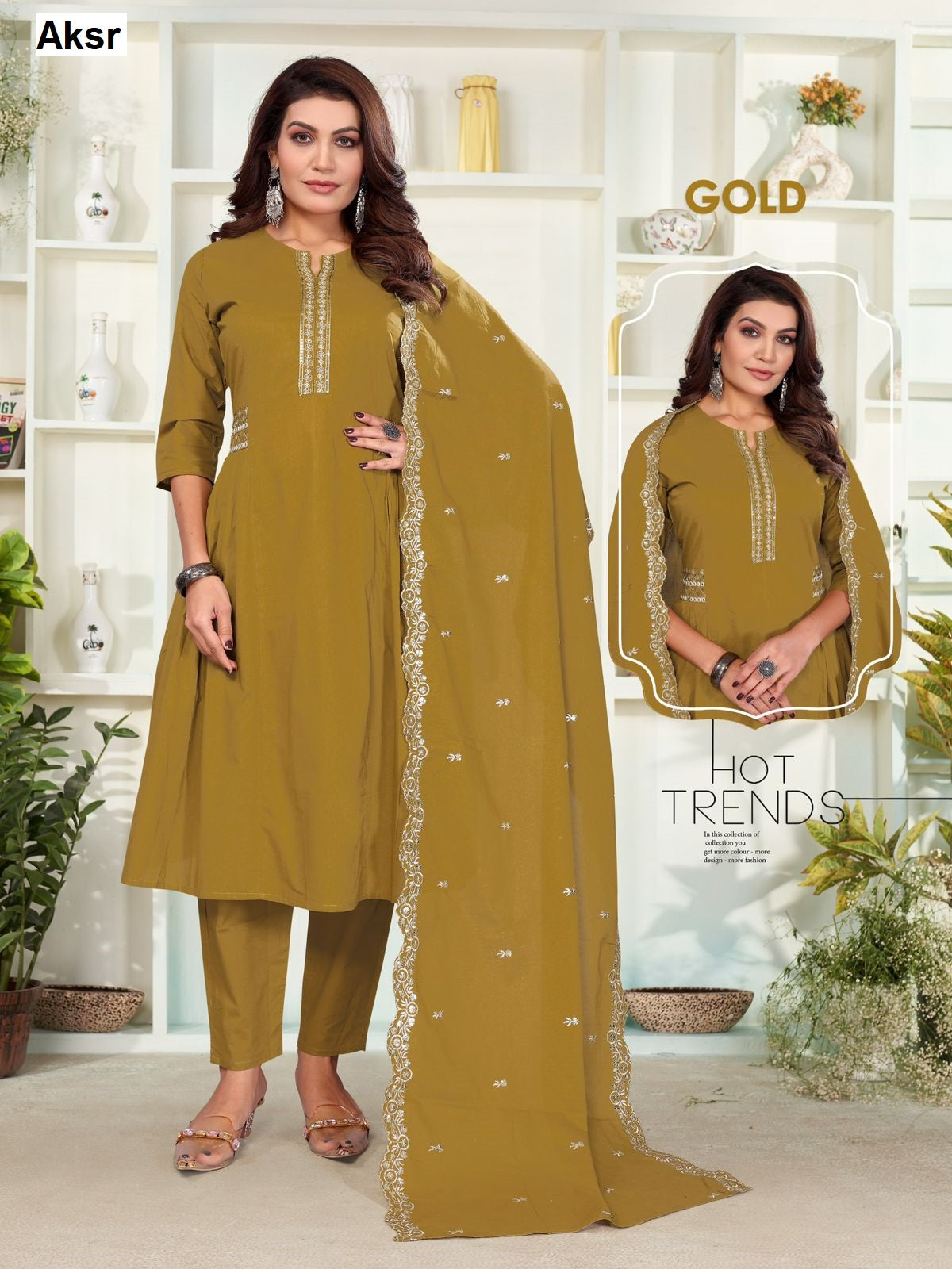 Gold Aksr Cotton Readymade Anarkali Suits Supplier