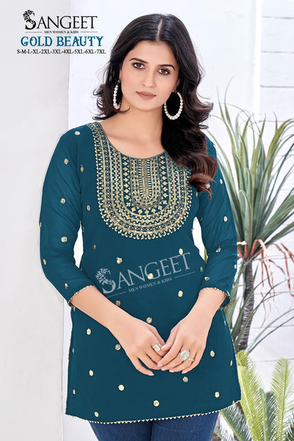 Gold Beauty Sangeet Georgette Short Kurtis Manufacturer India