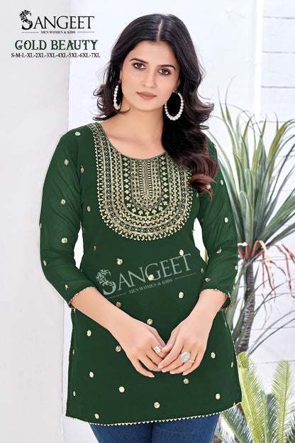 Gold Beauty Sangeet Georgette Short Kurtis Manufacturer India