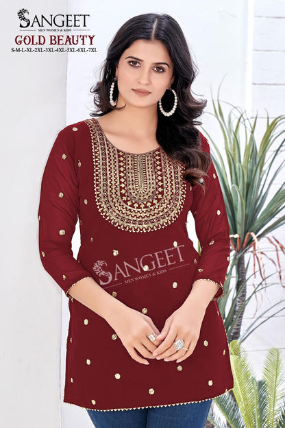 Gold Beauty Sangeet Georgette Short Kurtis Manufacturer India