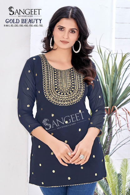 Gold Beauty Sangeet Georgette Short Kurtis Manufacturer India