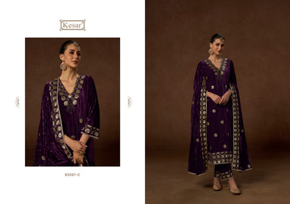 Gold Coin 85001 Kesar Crush Velvet Suits Wholesale Rate