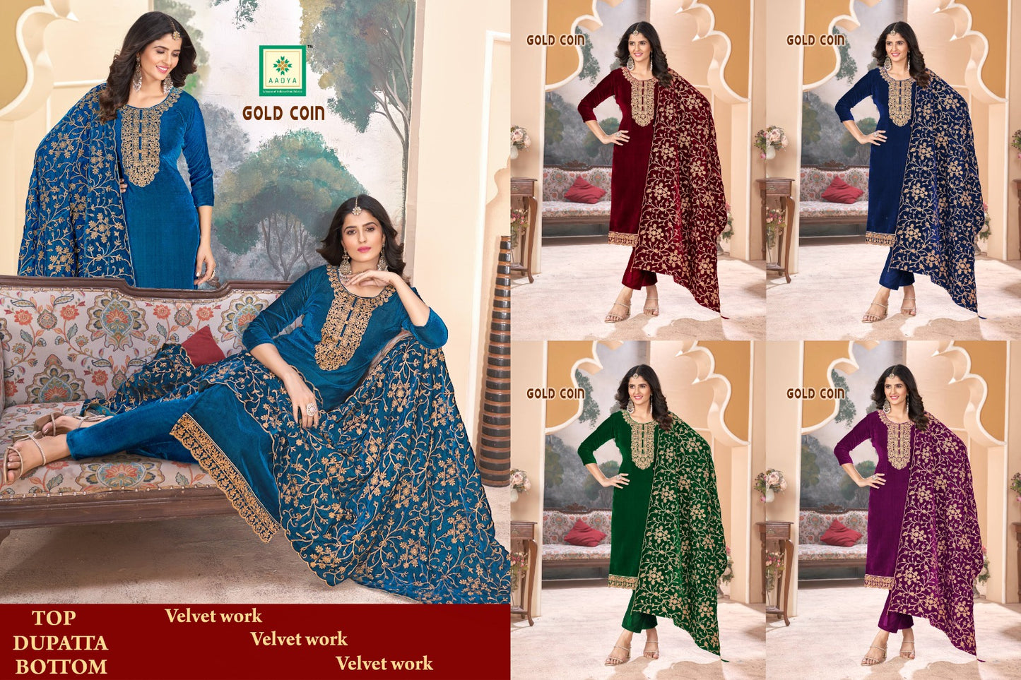 Gold Coin Aadya Velvet Suits Wholesale