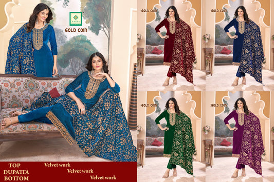 Gold Coin Aadya Velvet Suits Wholesale