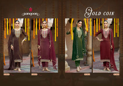 Gold Coin Rangoon Diamond Silk Readymade Pant Style Suits Supplier Ahmedabad