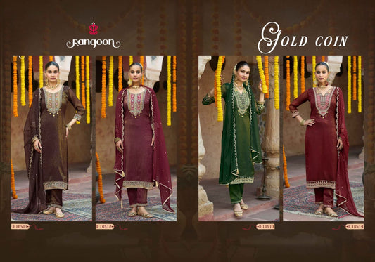 Gold Coin Rangoon Diamond Silk Readymade Pant Style Suits Supplier Ahmedabad