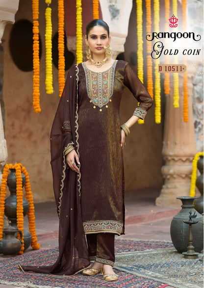 Gold Coin Rangoon Diamond Silk Readymade Pant Style Suits Supplier Ahmedabad