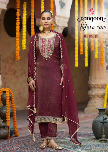 Gold Coin Rangoon Diamond Silk Readymade Pant Style Suits Supplier Ahmedabad