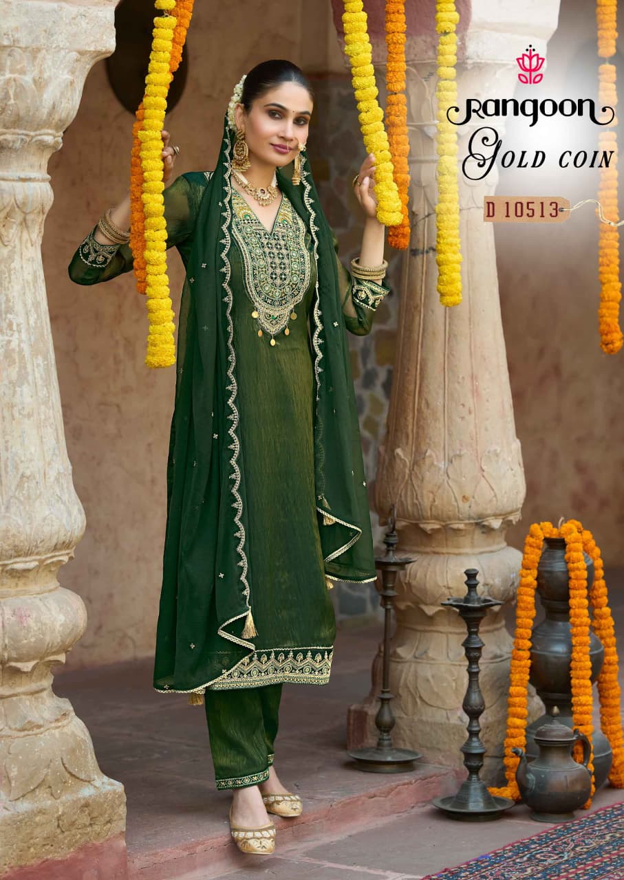 Gold Coin Rangoon Diamond Silk Readymade Pant Style Suits Supplier Ahmedabad