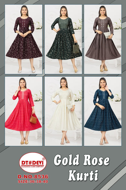 Gold Rose 8536 Dt Devi Rayon Anarkali Kurtis Exporter Gujarat