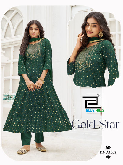 Gold Star Blue Hills Rayon 14Kg Readymade Anarkali Suits Wholesale