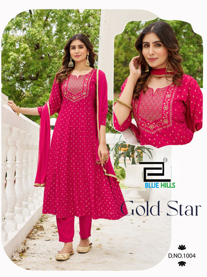 Gold Star Blue Hills Rayon 14Kg Readymade Anarkali Suits Wholesale