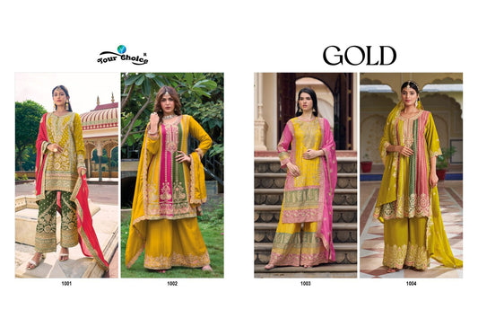Gold Your Choice Chinnon Pakistani Readymade Suits Supplier