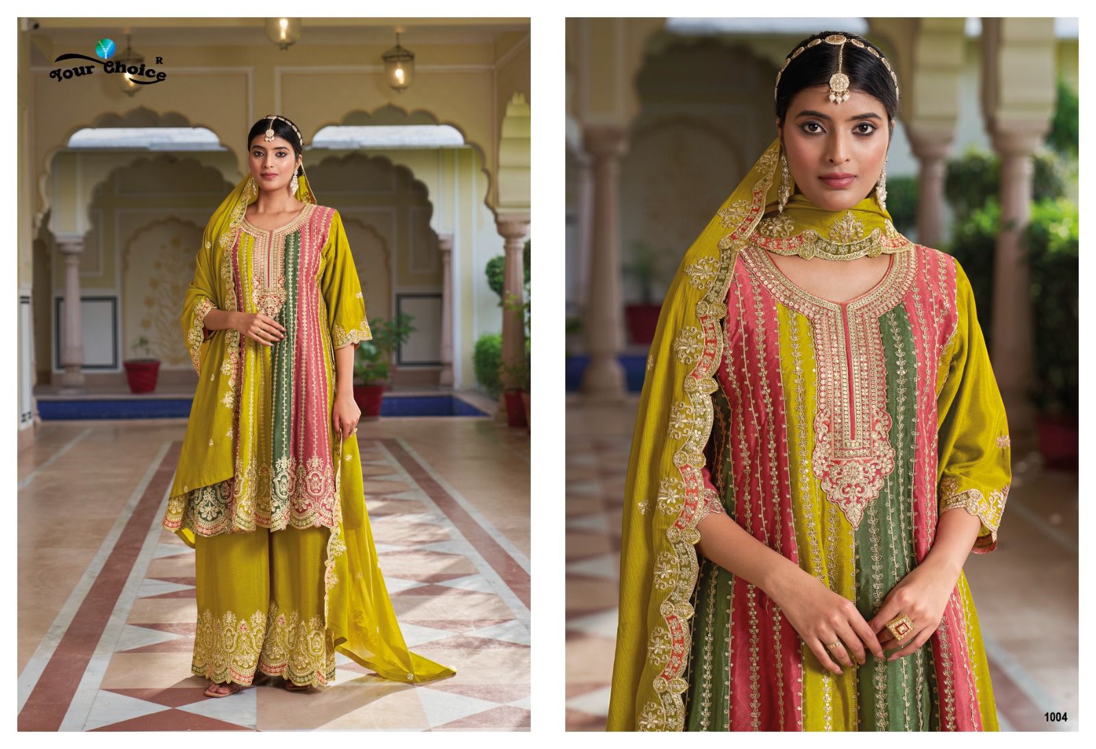 Gold Your Choice Chinnon Pakistani Readymade Suits Supplier