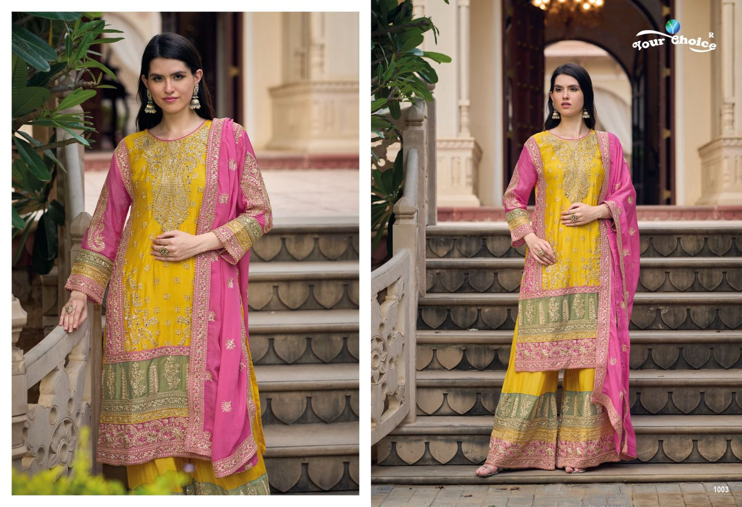 Gold Your Choice Chinnon Pakistani Readymade Suits Supplier