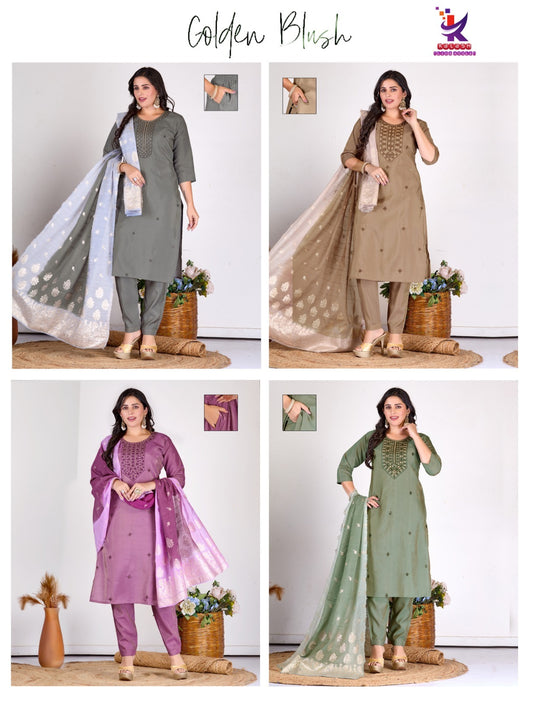 Golden Blush Mlm Kalash Lifestyle Roman Readymade Pant Style Suits Wholesale Price
