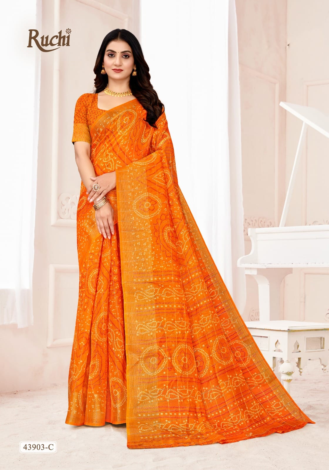 Golden Checks Ruchi Linen Silk Sarees Manufacturer Gujarat