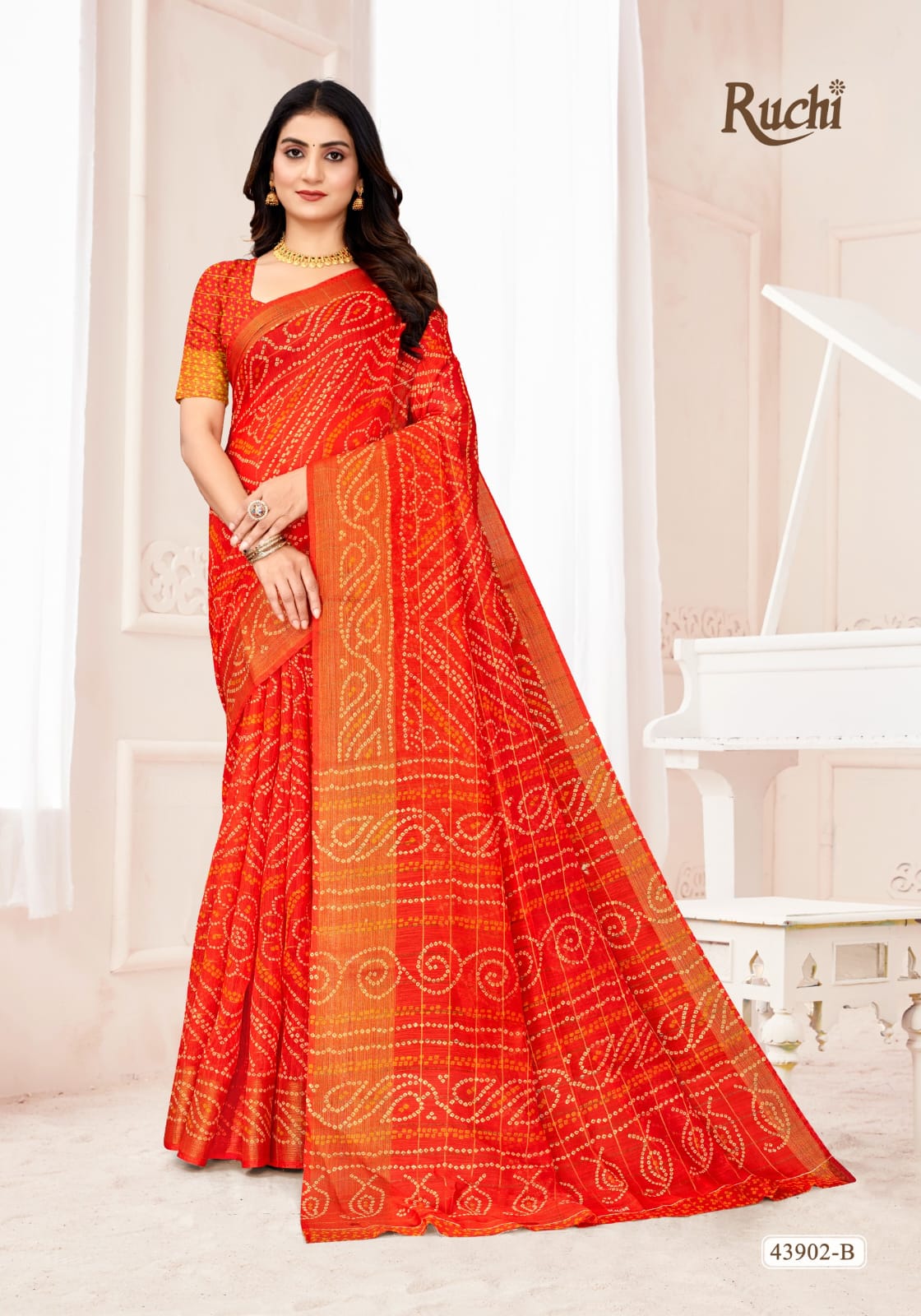 Golden Checks Ruchi Linen Silk Sarees Manufacturer Gujarat