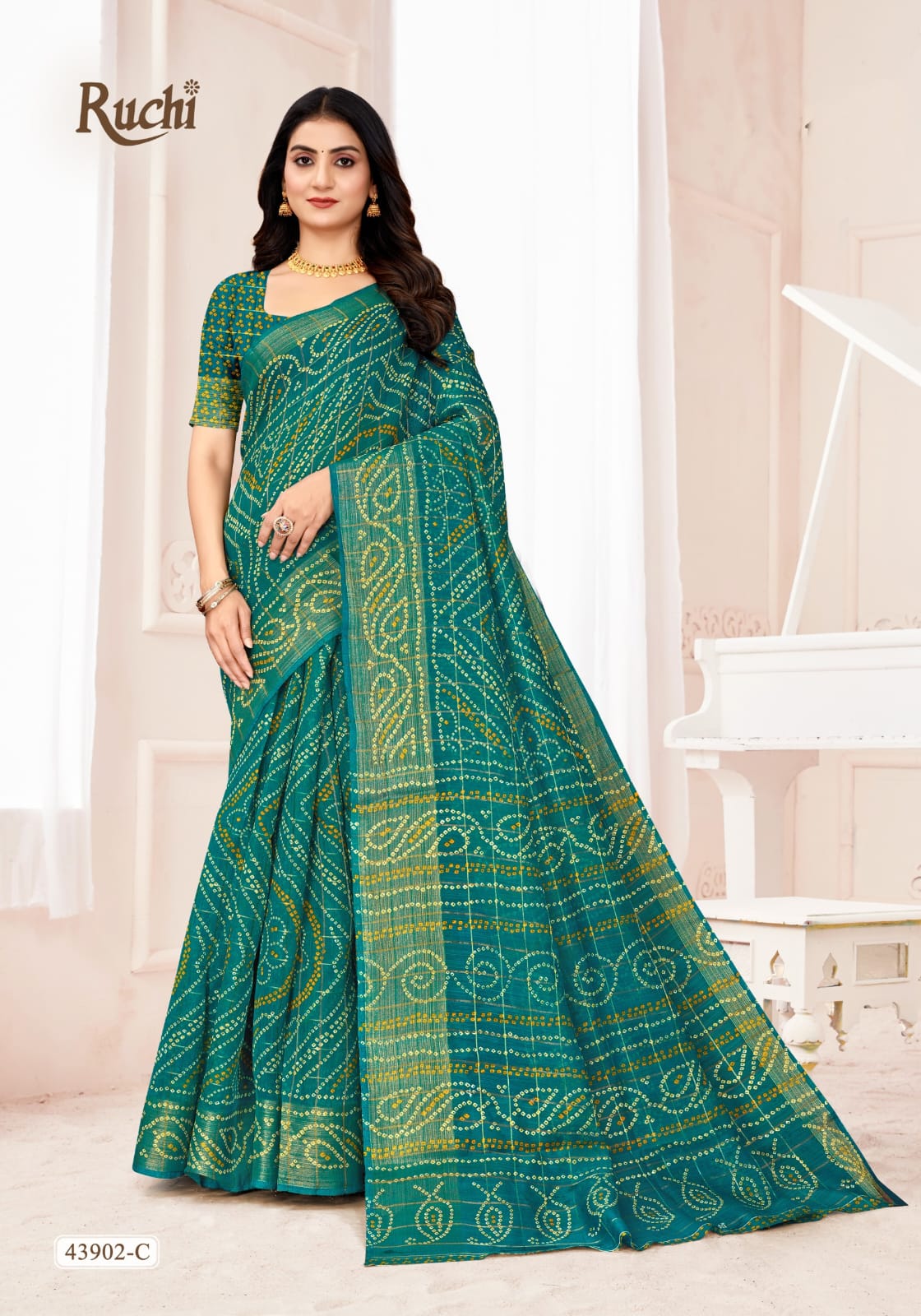 Golden Checks Ruchi Linen Silk Sarees Manufacturer Gujarat
