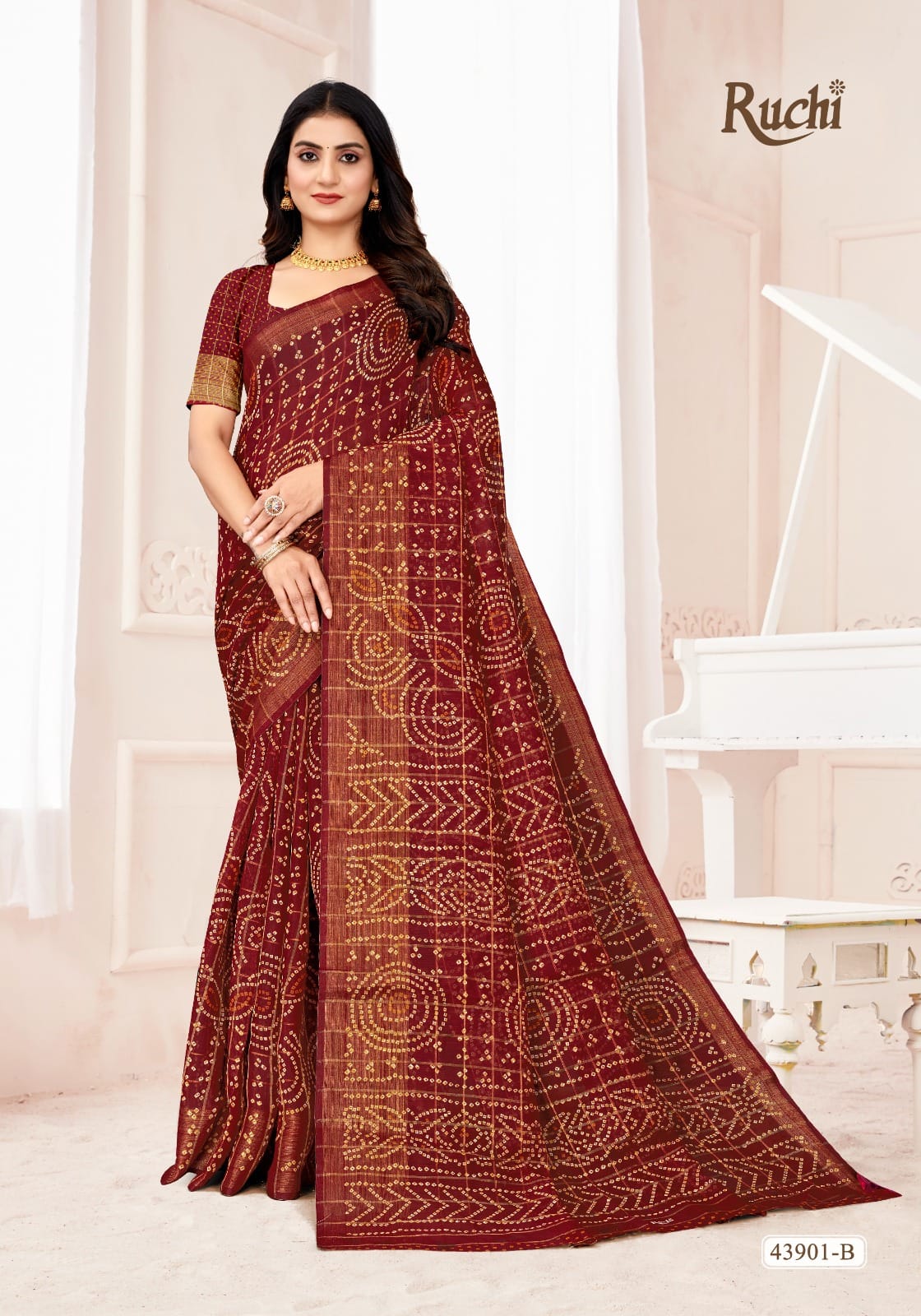 Golden Checks Ruchi Linen Silk Sarees Manufacturer Gujarat