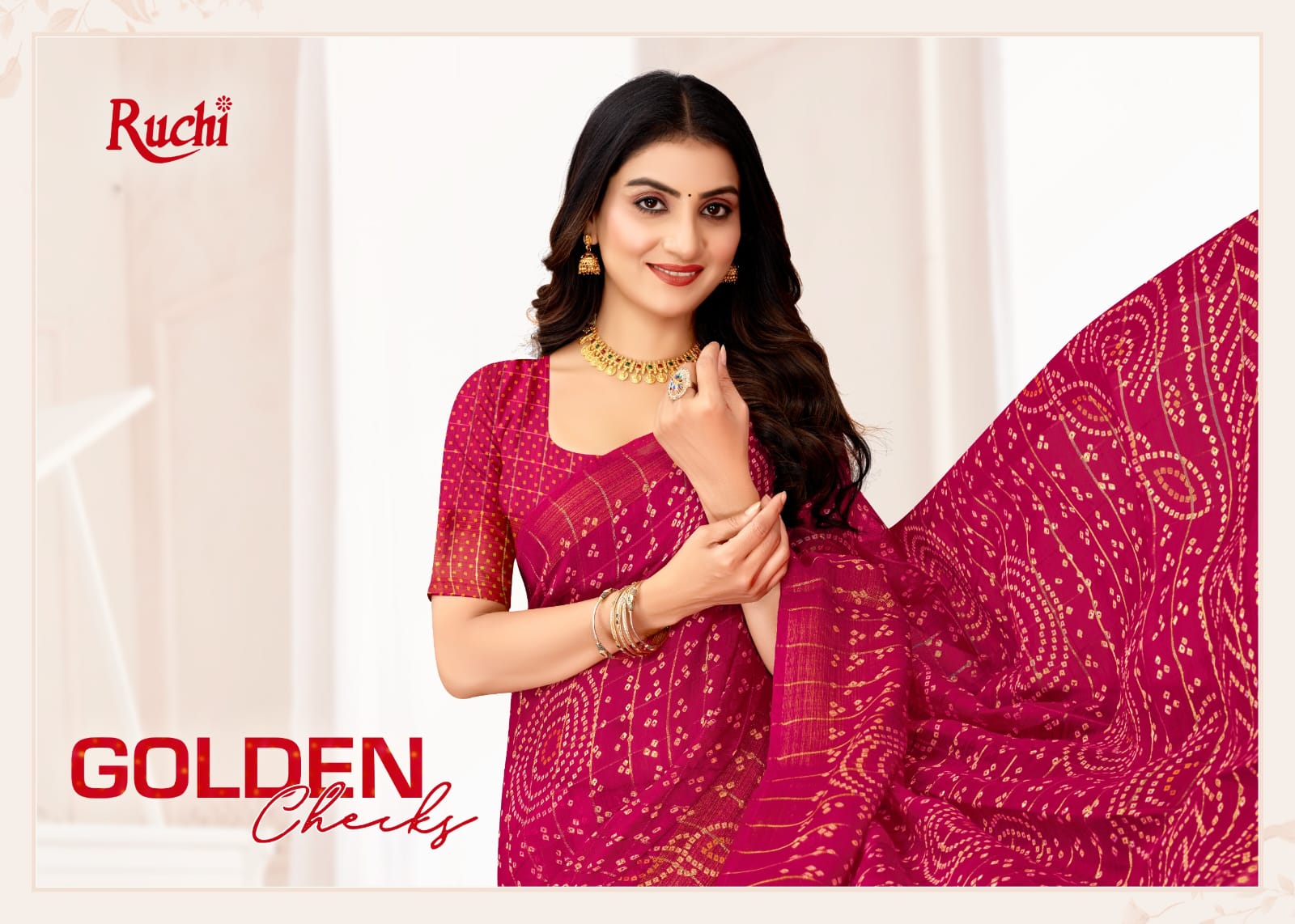 Golden Checks Ruchi Linen Silk Sarees Manufacturer Gujarat
