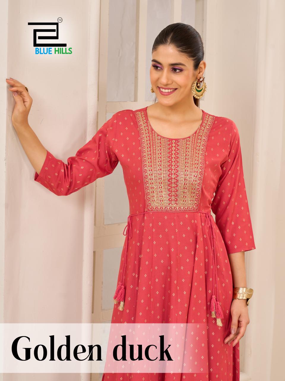 Golden Duck Blue Hills Rayon 14Kg Anarkali Kurtis Wholesaler India