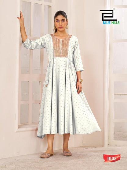Golden Duck Blue Hills Rayon 14Kg Anarkali Kurtis Wholesaler India