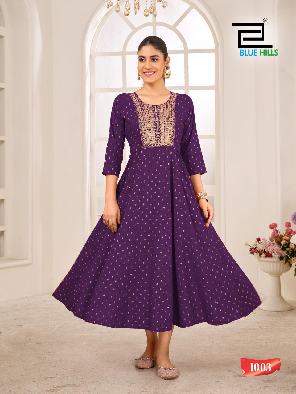 Golden Duck Blue Hills Rayon 14Kg Anarkali Kurtis Wholesaler India