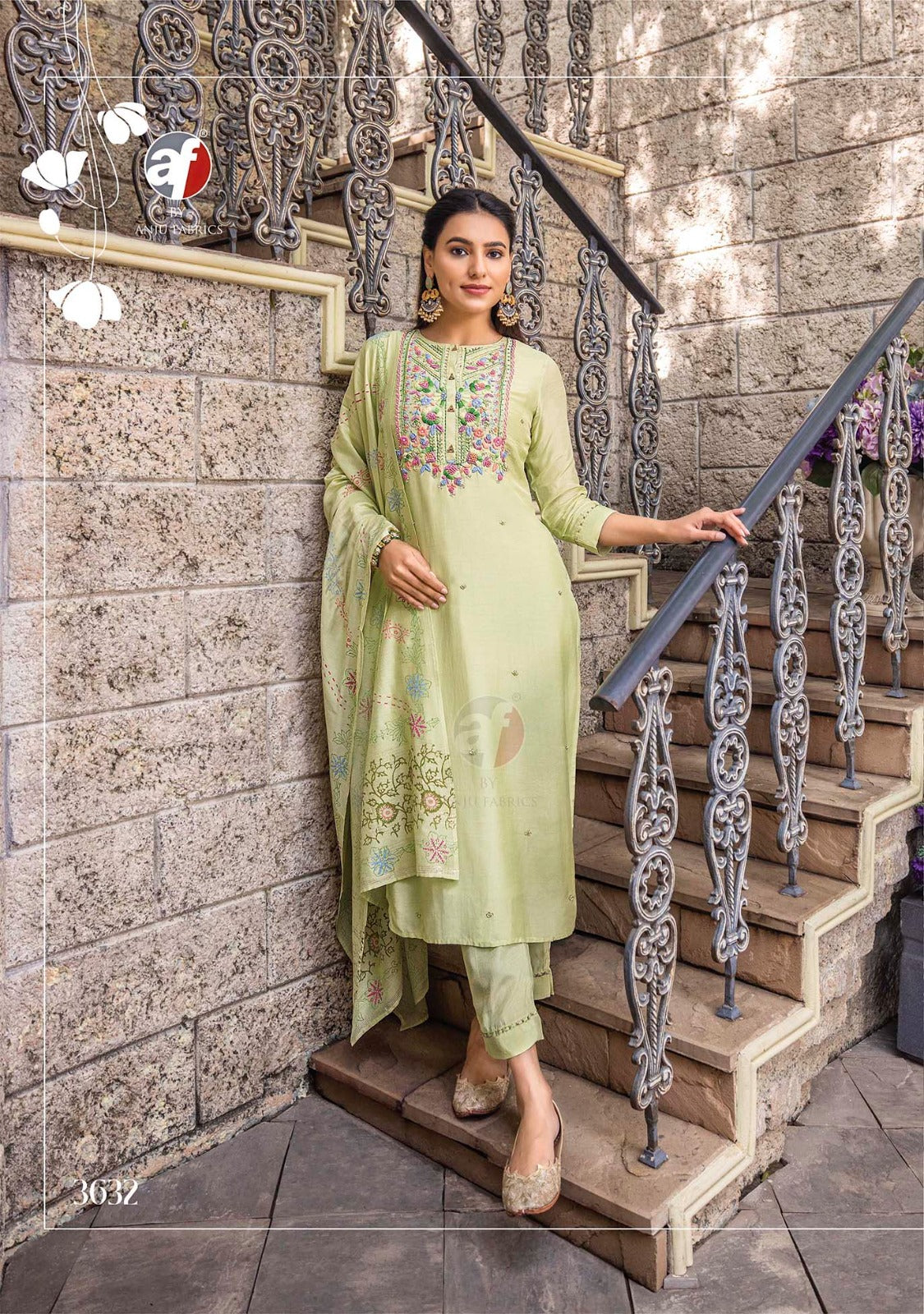 Golden Meadows Vol 3 Af Pure Muslin Readymade Pant Style Suits Supplier Ahmedabad