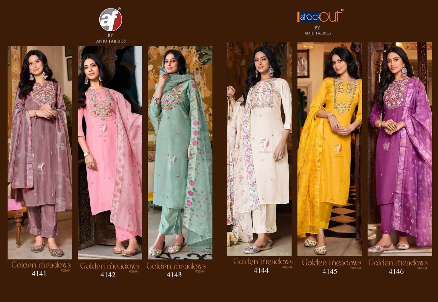 Golden Meadows Vol 4 Af Muslin Readymade Pant Style Suits Supplier India