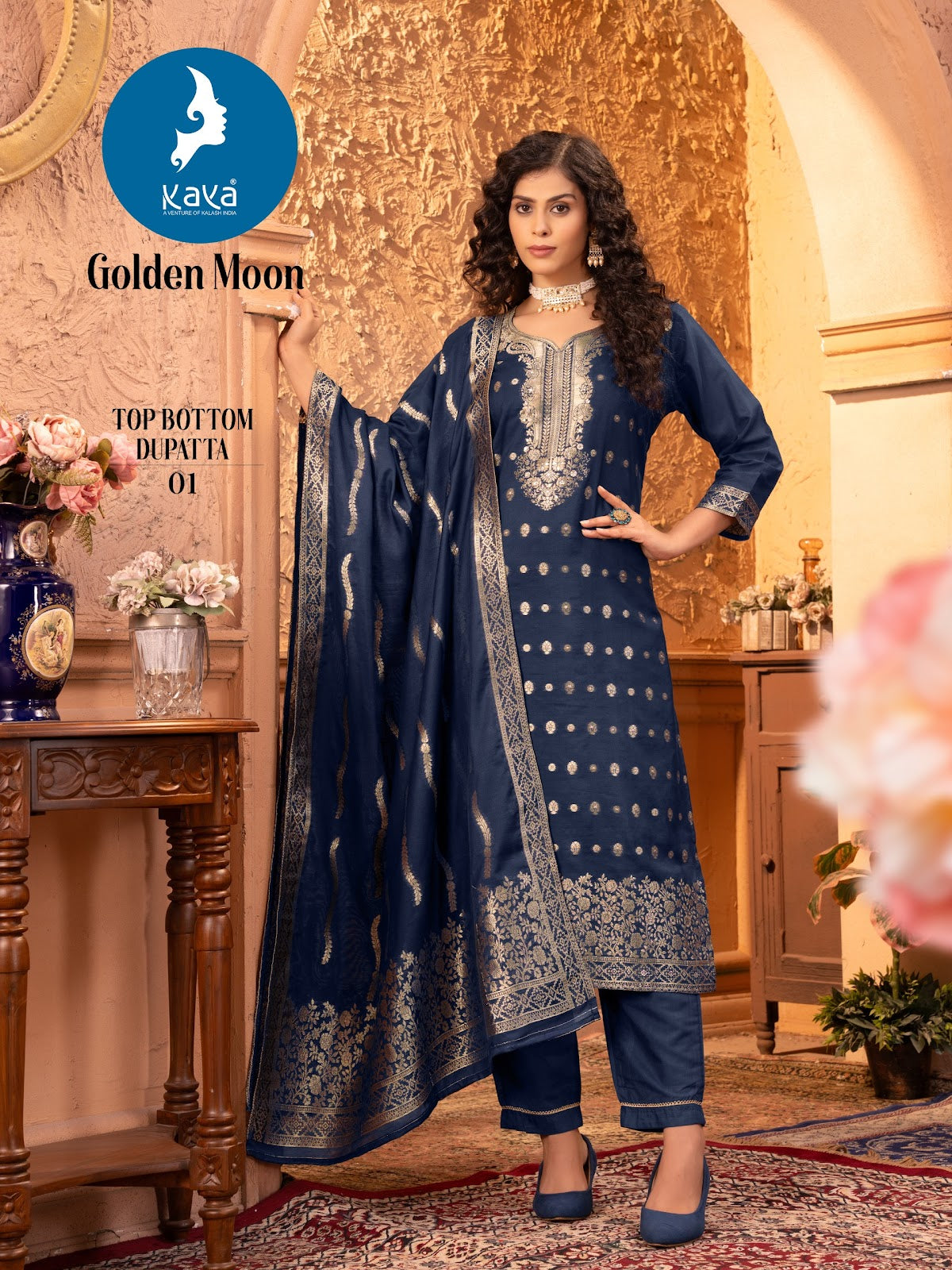 Golden Moon Kaya Chanderi Readymade Pant Style Suits Manufacturer Ahmedabad
