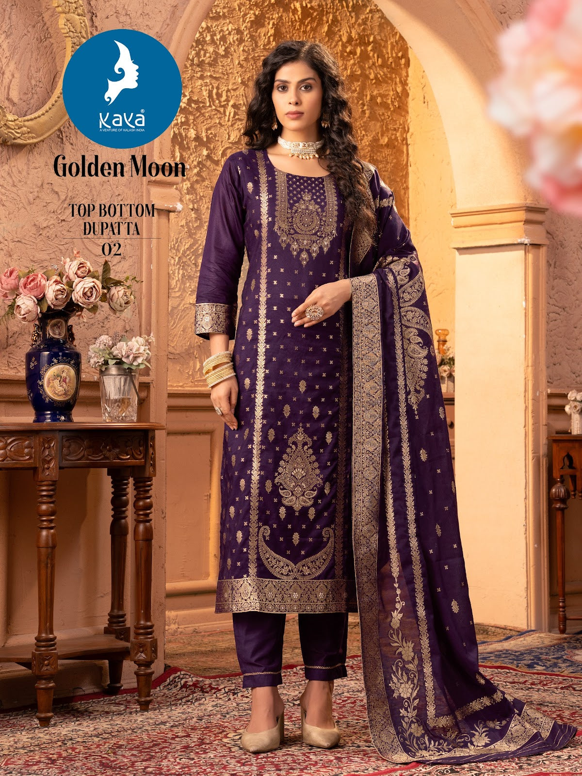 Golden Moon Kaya Chanderi Readymade Pant Style Suits Manufacturer Ahmedabad